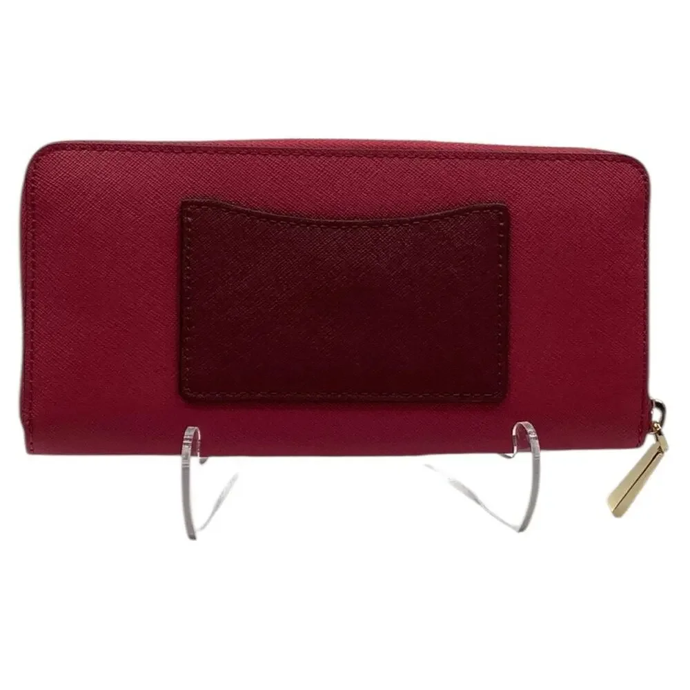 Michael Kors Two Tone Red Leather Jet Set Continental Wallet Gold Accents